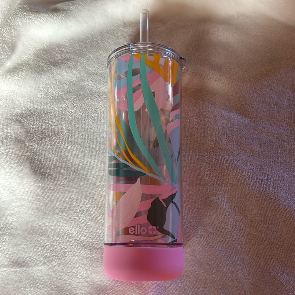Ello Monterey 24oz Floral Straw Tumbler